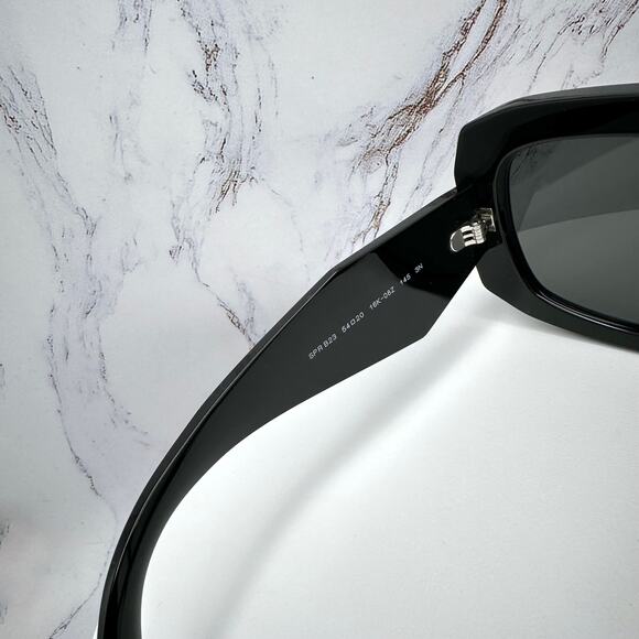 New PRADA Sunglasses Black Silver Symbole Logo Oversized Square Frame 54mm